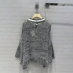 Heavy Fish Scale Sequins Hollow Round Neck Long Sleeve Top