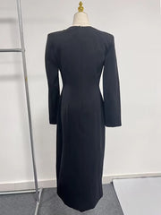 V Neck Long Sleeve High Waist Split Dress