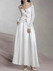 Elegant Patchwork Metal Strapless Off Shoulder Sleeve High Waist Dress