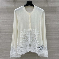 New lace patchwork long sleeved knitted slim fit Top