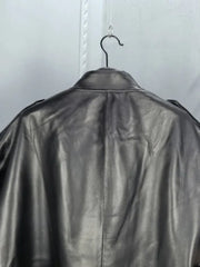 Genuine Leather Suit Collar  Short Sleeves Zipper Sashes Pocket Jackte