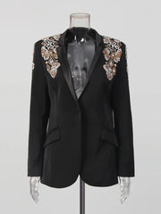 V Neck Long Sleeves Patchwork Button Blazer