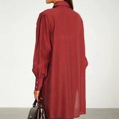 Loose Lapel Long Sleeve Shirt Elegant Classic Tie See Through Top