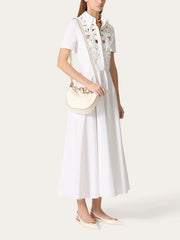 lapel hollow three-dimensional flowers short-sleeved cotton long dress