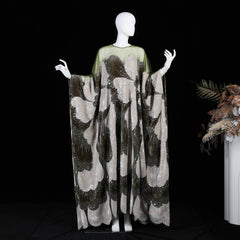 Kaftan O-Neck Velvet Tulle Beaded Dress