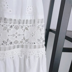 Embroidery Hollow Out Set O-Neck Sleeveless Single Breasted Blouse or Sweet A-Line Midi Skirt Set