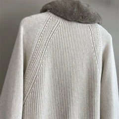Mink Fur Collar Spliced Leather Cashmere Cardigan Jacket