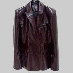 Genuine Leather  Double Breasted Slim Fit Blazer