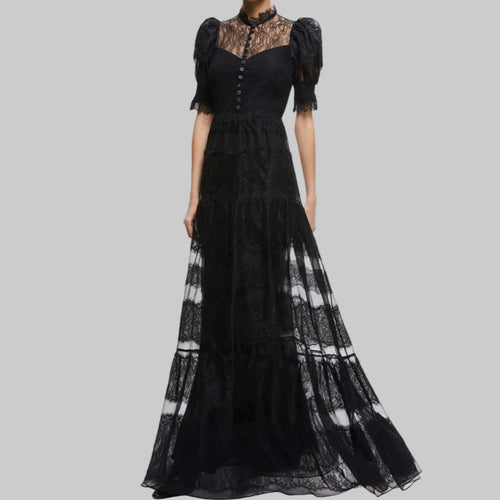 Lace High Neck Short Sleeves Elegant Dress