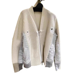 V Neck Knitted Patchwork Top