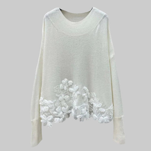 Three-Dimensional Silk Flower Handmade Lace Applique Cashmere Top