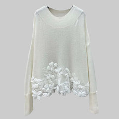 Three-Dimensional Silk Flower Handmade Lace Applique Cashmere Top