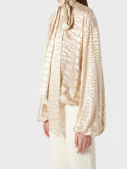 Chic Spliced Crocodile Pattern Blouse V Neck Long Sleeved Shirt