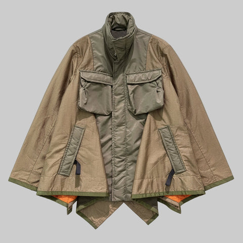 Layered Stand Collar Spliced Loose Jacket