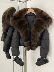 Short Hooded Big Real Fox Fur Down Coat