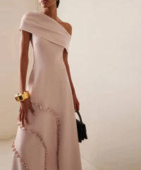A-line Pleated Sleeveless Off the shoulder Gown