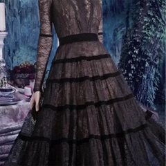 Elegant Black A-line Luxury Lace Tiered Dress