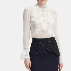 Lace-trimmed semi-transparent Top