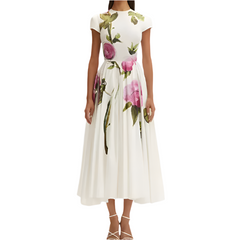 Round Neck Pure Cotton Print Short Sleeve Dress