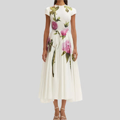 Round Neck Pure Cotton Print Short Sleeve Dress