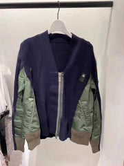 V Neck Knitted Patchwork Top