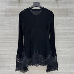 New lace patchwork long sleeved knitted slim fit Top