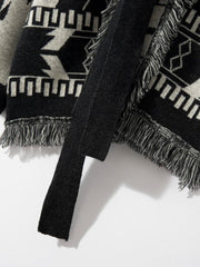 Vintage Tassels Cardigan  Cashmere Knit Jacquard Sweater Coat