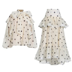 Ruffles Design Gathered Waist Tops+high Waist A-line Skirt Set