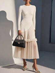 Soft Knit Patchwork Tiered Mesh Pleated-hem Dress - Knot Bene