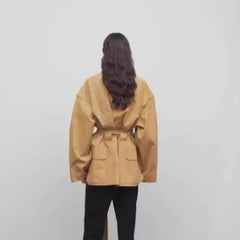 Asymmetrical Placket, Drawstring Hood, Jacket