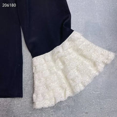 Lace hook flower hollow lotus leaf edge splicing long sleeved silk Top