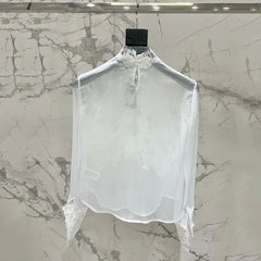Lace-trimmed semi-transparent Top