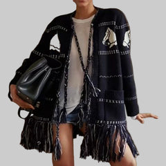 Hit Color Spliced Tassels Cardigan