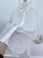 Cotton Shirt Cuffs Embroidered Turn-down Collar Single Breasted Loose Blouse