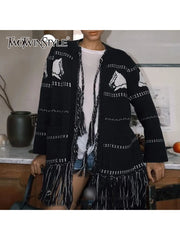 Hit Color Spliced Tassels Cardigan