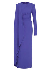 Long Sleeve Maxi  With Draped Cape Formal Dress