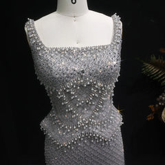 Luxury  Gray Straight  with Straps Evening Dress