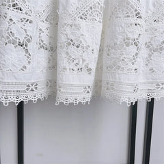 Embroidery Hollow Out Set O-Neck Sleeveless Single Breasted Blouse or Sweet A-Line Midi Skirt Set