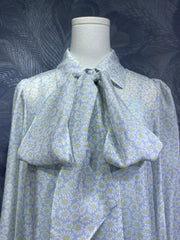 Bow Tie Elegant Little Floral Prints Long Sleeve Silk Shirt Top