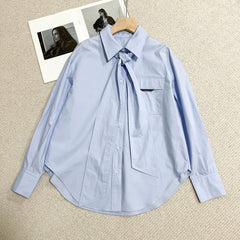 Retro Slimming And Versatile Temperament Bow-Decorated Poplin Top