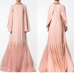 Jersey Crew Neck Long Sleeves Party Dress
