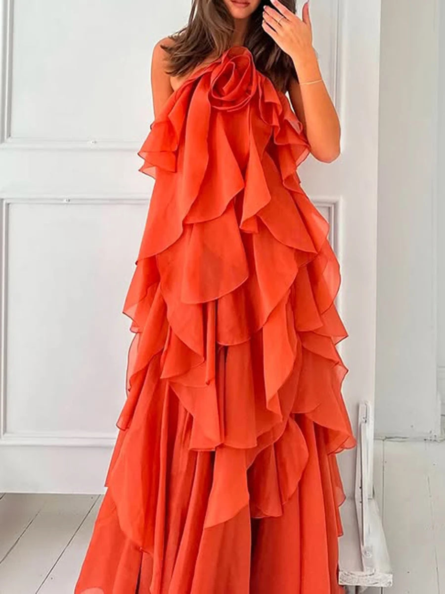 Solid Spliced Ruffles Halter Sleeveless High Wasit Backless Loose Dres Knot Bene Solid Spliced Ruffles Halter Sleeveless High Wasit Backless Loose Dres Knot Bene