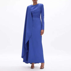 Long Sleeve Maxi  With Draped Cape Formal Dress