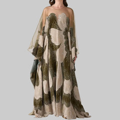 Kaftan O-Neck Velvet Tulle Beaded Dress