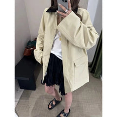Corduroy Turn-Down Collar Long Sleeve Ladies Loose Coat