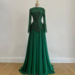 Long Sleeve Modest  O-neck Evening Dress