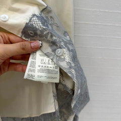 Loose Sweet Long Shirt Women Lapel Long Sleeve Lace Patchwork  Top