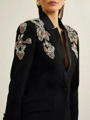 V Neck Long Sleeves Patchwork Button Blazer