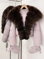 Short Hooded Big Real Fox Fur Down Coat