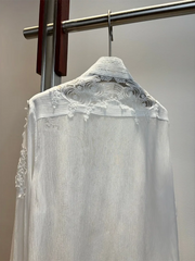 Lace Crochet Long-sleeved  Embroidered Top